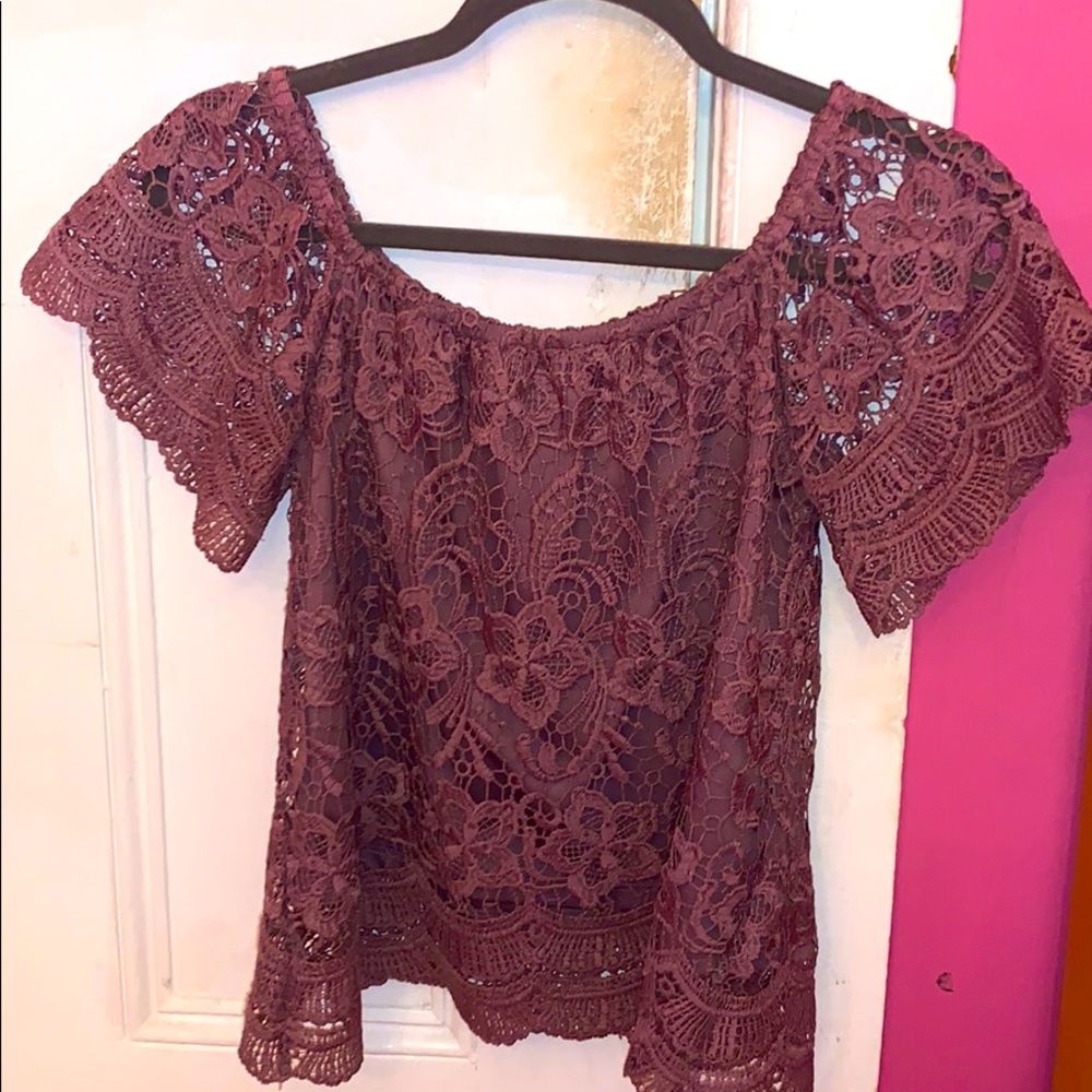 purple short sleeve blouse